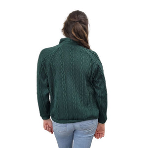 WOMEN'S TURTLENECK CABLE KNIT SWEATER FOREST GREEN