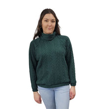 WOMEN'S TURTLENECK CABLE KNIT SWEATER FOREST GREEN