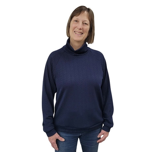 WOMEN'S TURTLENECK CABLE KNIT SWEATER NAVY