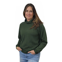 WOMEN'S TURTLENECK CABLE KNIT SWEATER PINE GREEN