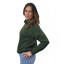 WOMEN'S TURTLENECK CABLE KNIT SWEATER PINE GREEN