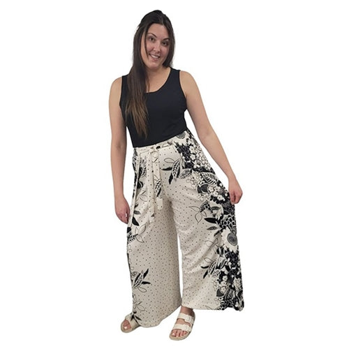WOMEN'S WRAP PANTS FLORAL BLACK/CREAM