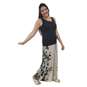 WOMEN'S WRAP PANTS FLORAL BLACK/CREAM