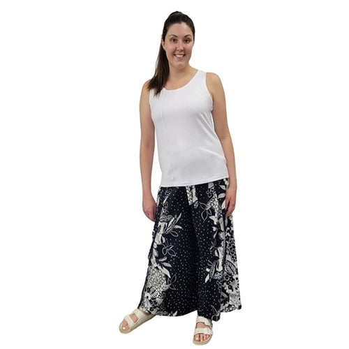 WOMEN'S WRAP PANTS FLORAL NAVY/WHITE