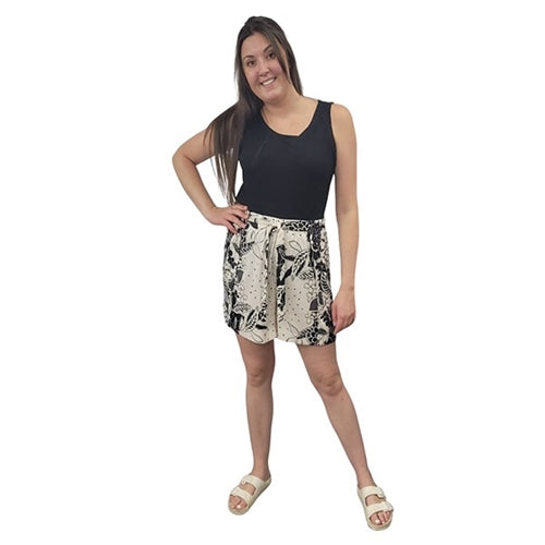 WOMEN'S WRAP SHORTS FLORAL BLACK/CREAM