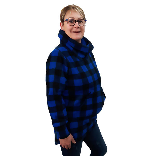 LADIES COWL TUNIC BUFFALO CHECK BLUE Made in Canada