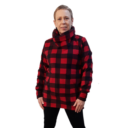 ﻿LADIES COWL TUNIC BUFFALO CHECK RED Made in Canada