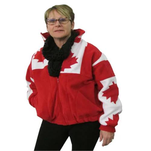 ADULT MAPLE LEAF PATCHWORK BOMBER JACKET RED Made in Canada